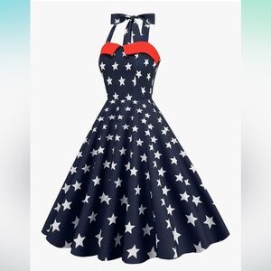 Patriotic PinUp Star-Patterned Halter Dress S/M
